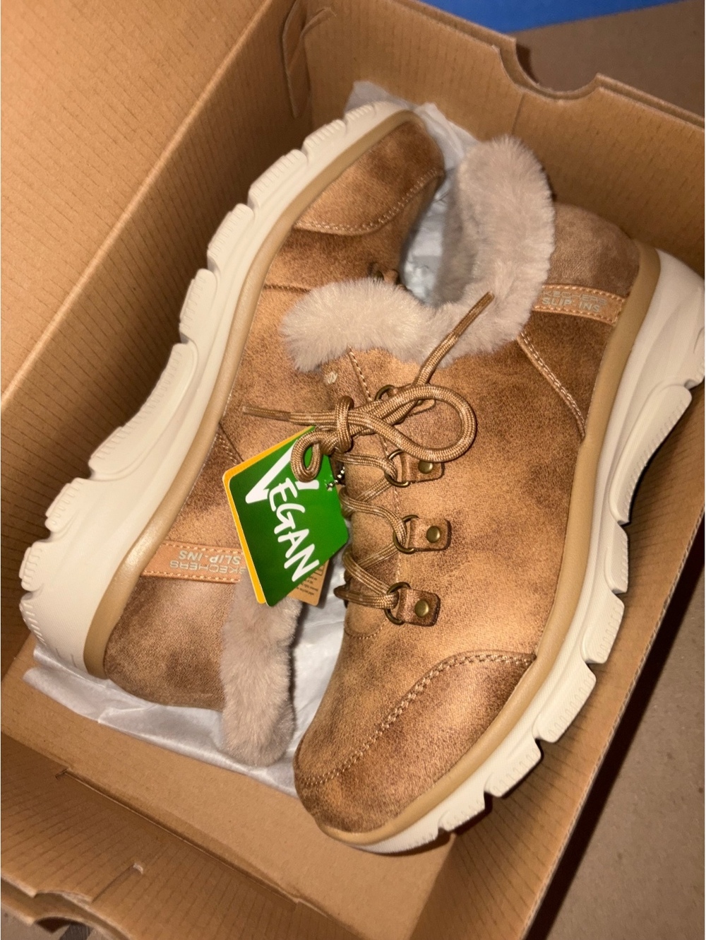 Skechers Women's Relaxed Fit Vegan Tan Slip-In Shoes Size 8